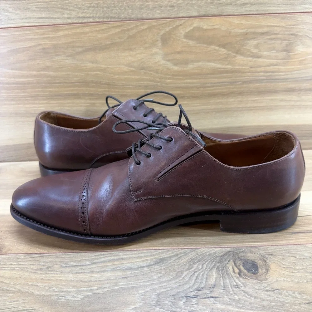 NAVYBOOT Switzerland Derby Shoes 12 EU 45 Brown Leather Cap Toe Formal‎ Business